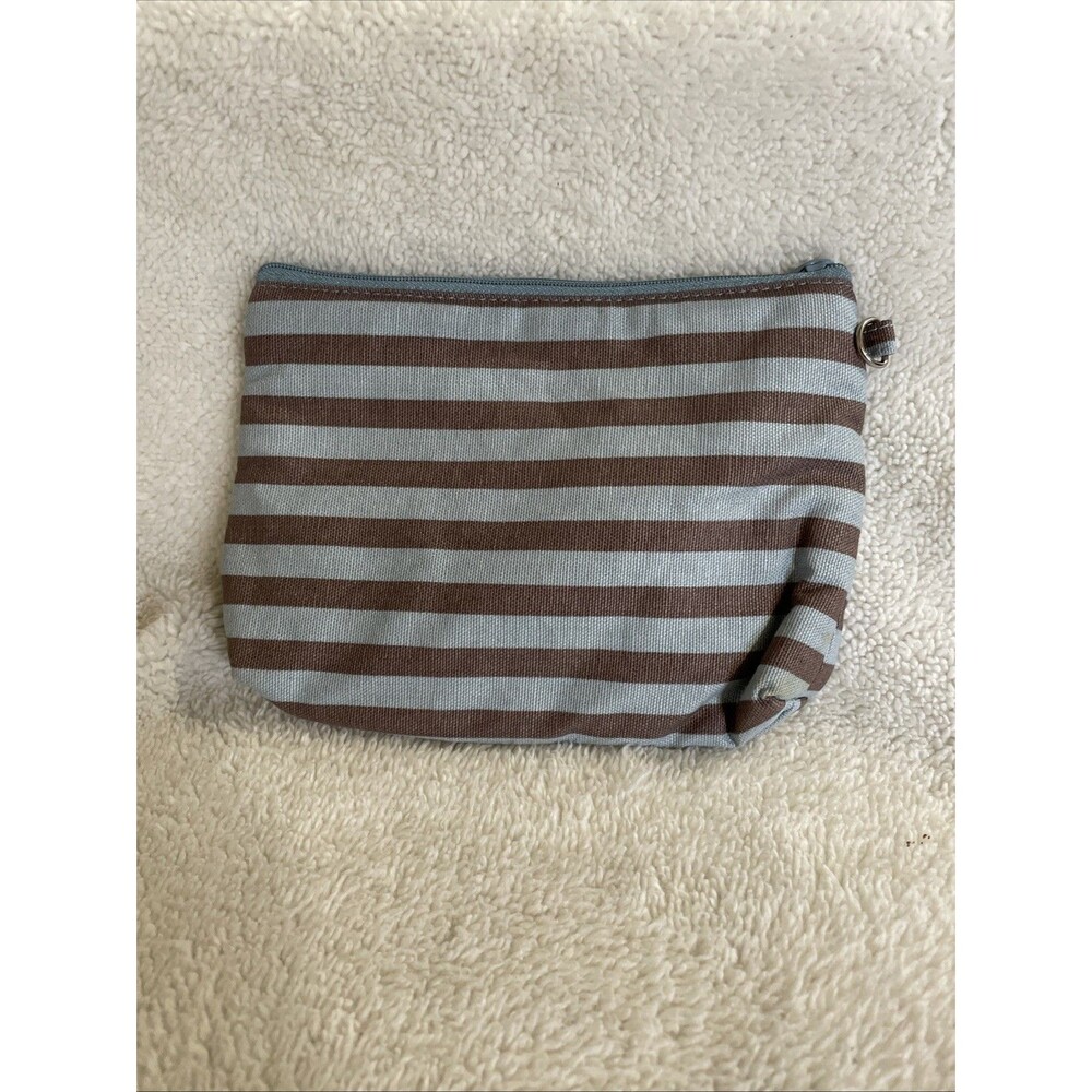 Thirty One Zippered Pouch In Perfect Stripe Brown/Blue - Picture 2 of 7